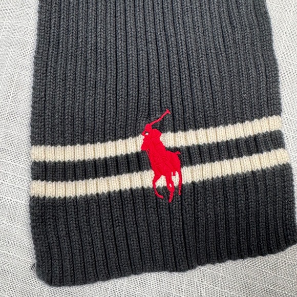Y2K Polo Ralph Lauren Black Knit Scarf Pony White Stripe Classic Grunge Preppy - Picture 8 of 8